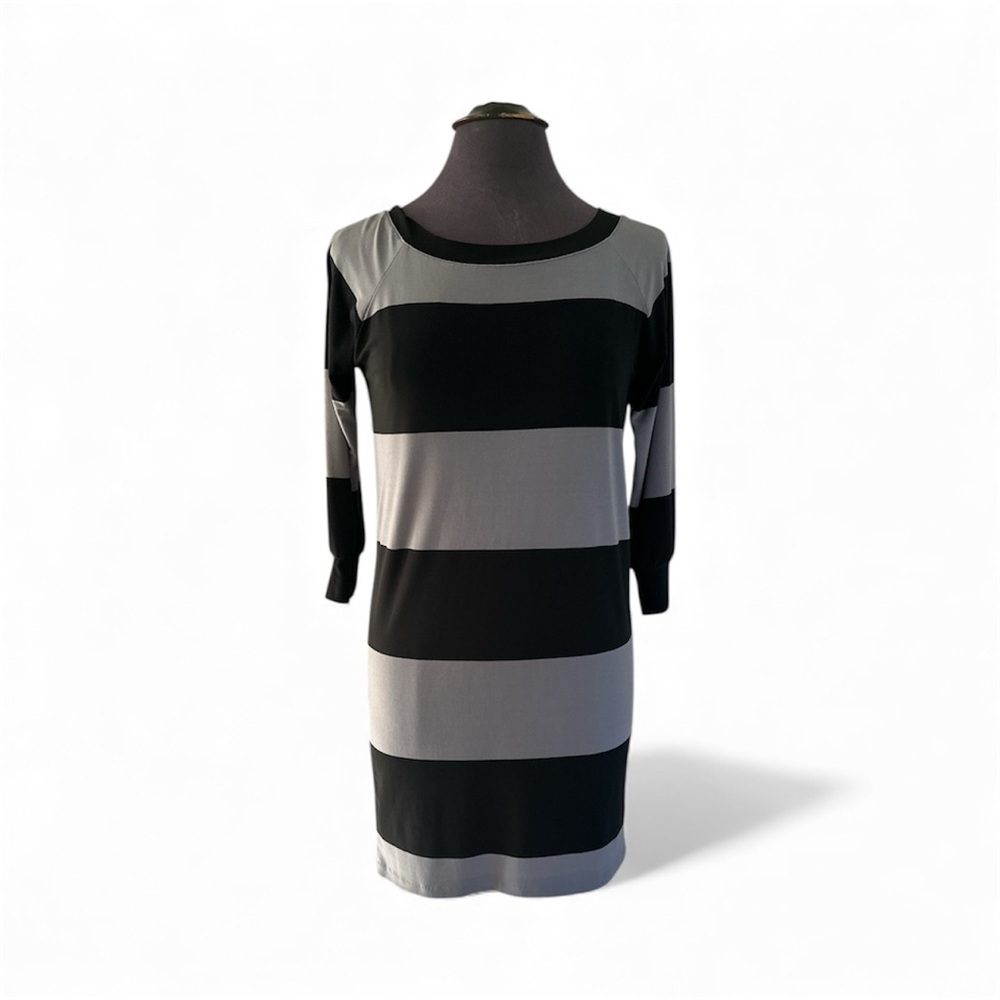 Norma Kamali Dress Raglan Black/Gray Stripe 3/4 Sleeve Women Size S